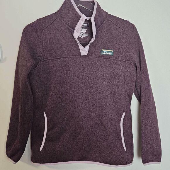 L.L Bean Mock Neck Snap Fleece 503356 Long Sleeve Sweater Women's Purple/White S - Picture 1 of 3